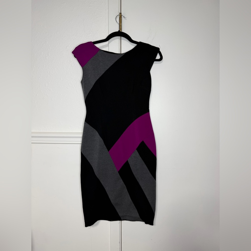 Maggy London Black and Purple Midi Dress